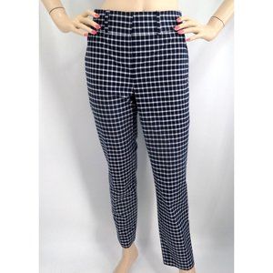 LOFT Navy and White Windowpane Plaid Slim Pants